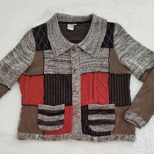 Parsley & Sage Patchwork Cardigan Cotton Sweater Boho Artsy /Size L